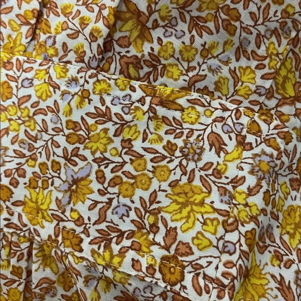 J. Crew Blouse Top Puff-sleeve V-neck Yellow Floral Size 0